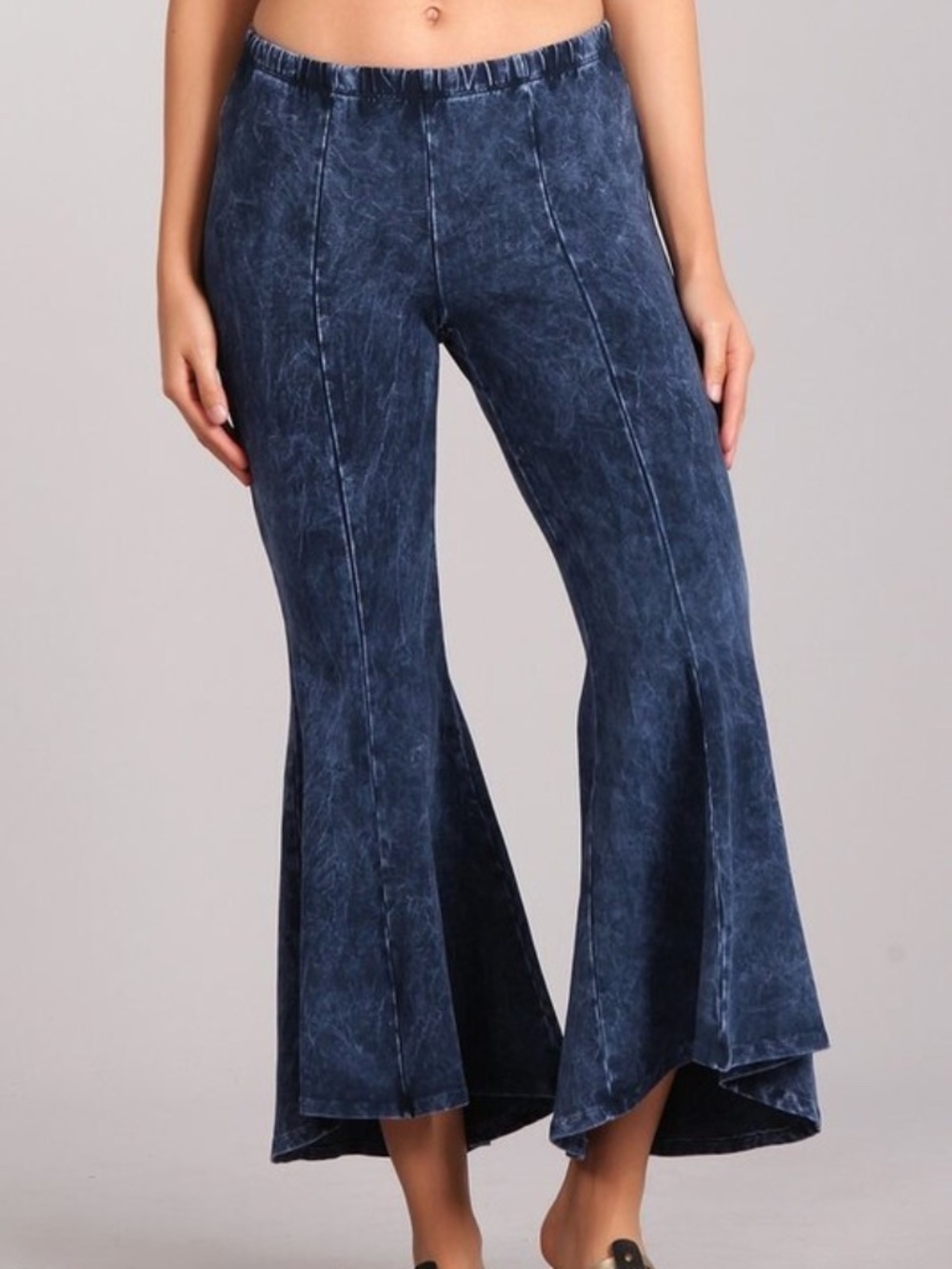 Chatoyant Blue Mineral Wash Cropped Bell Flare Leg Pants Size Large USA Made